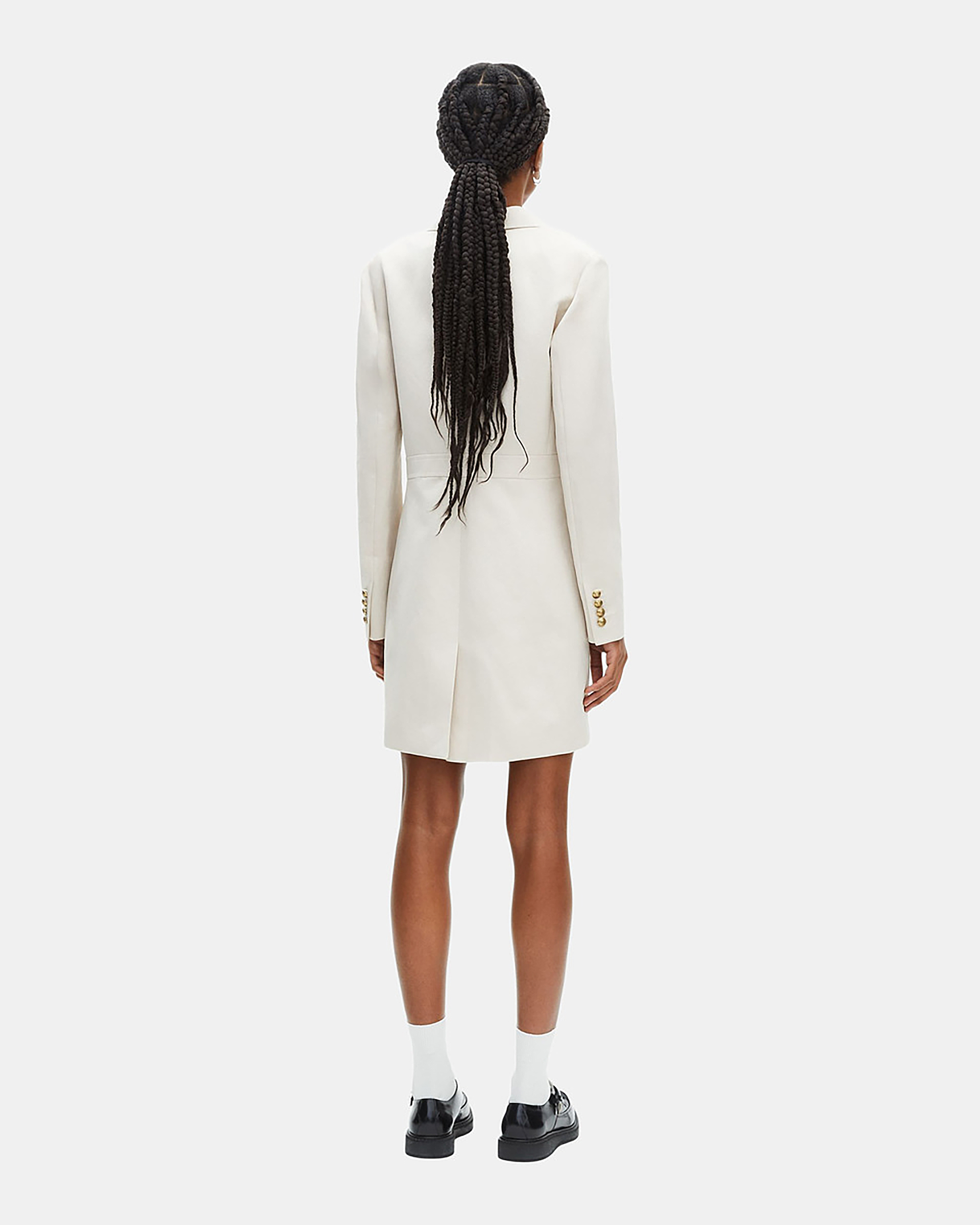 Short officer-style dress in ecru linen