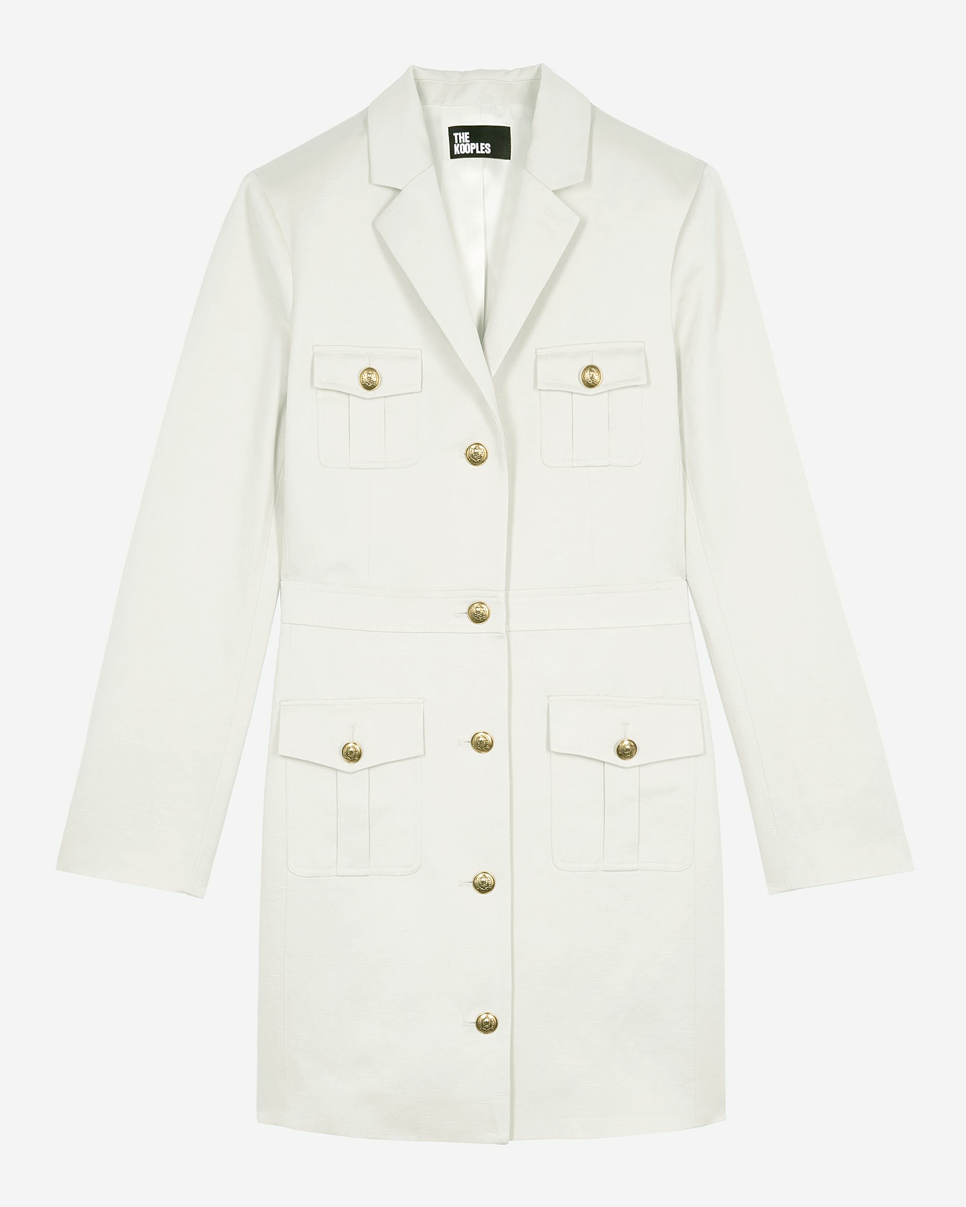 Short officer-style dress in ecru linen