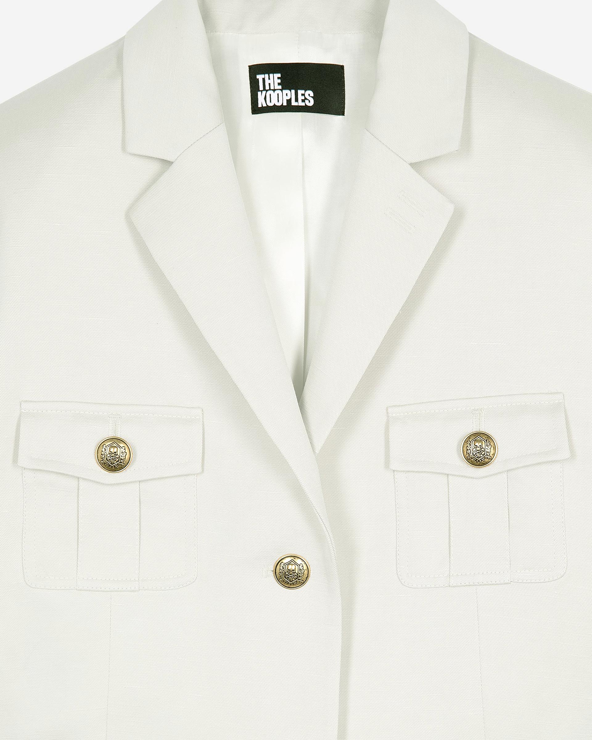 Short officer-style dress in ecru linen
