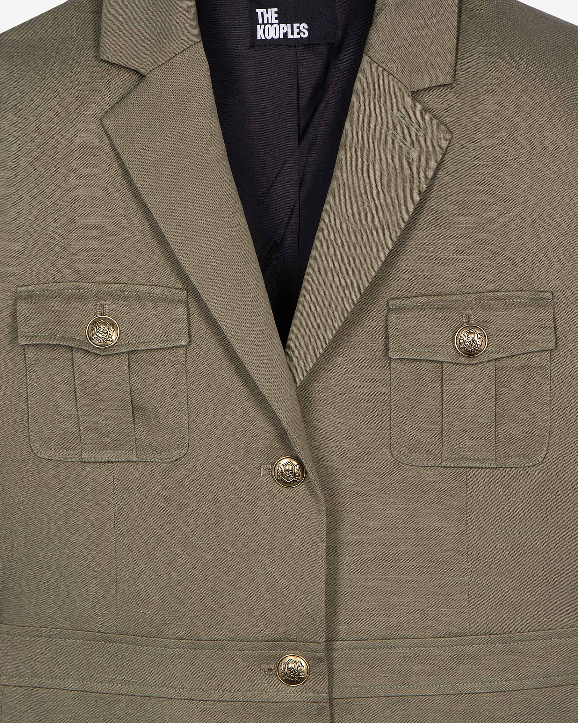 Short officer-style dress in khaki linen