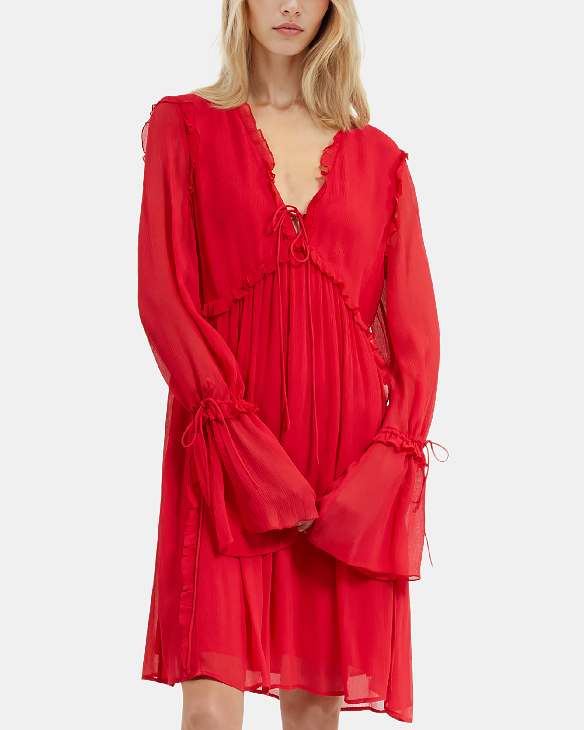 Short dress with red ruffles