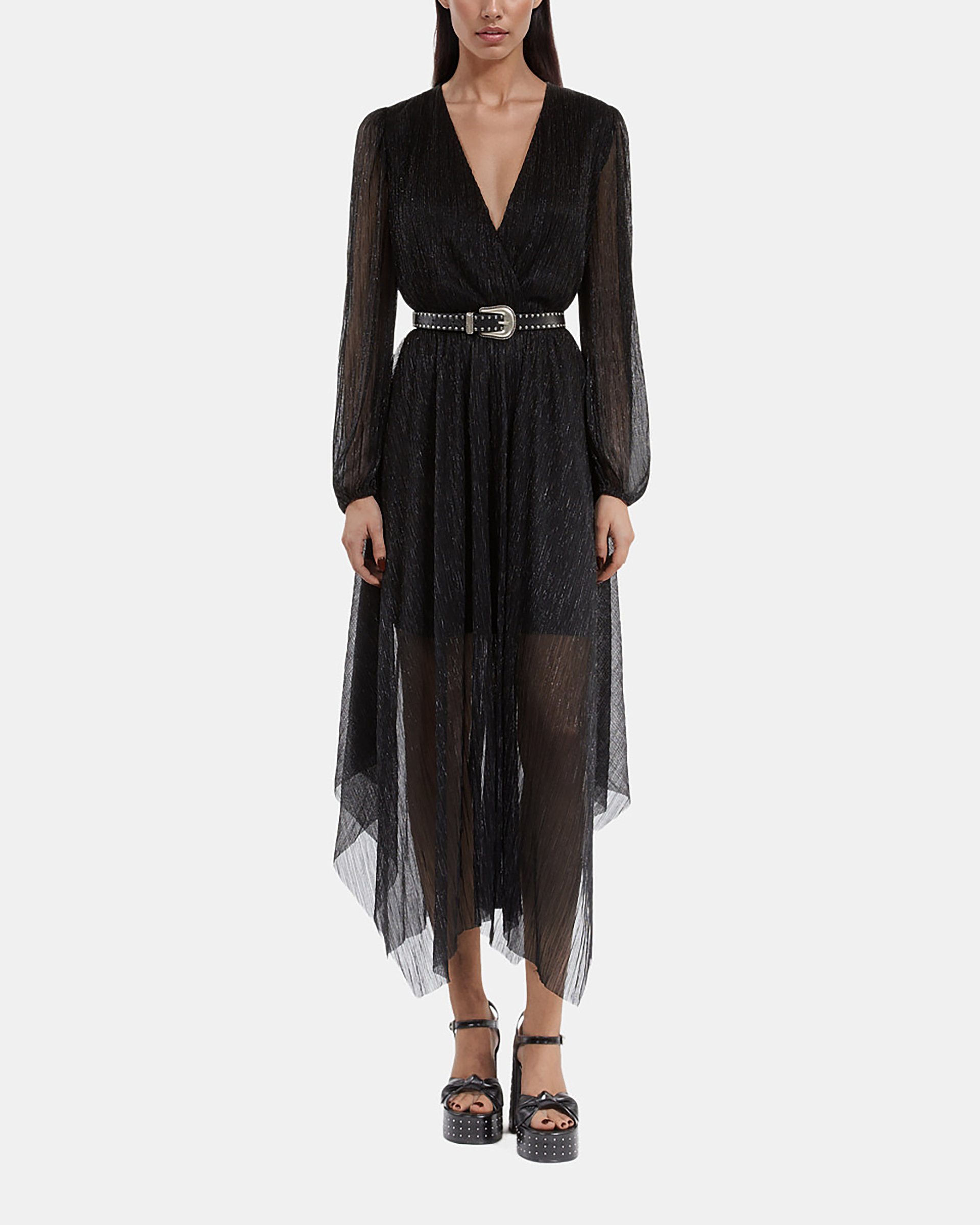 Long black pleated dress