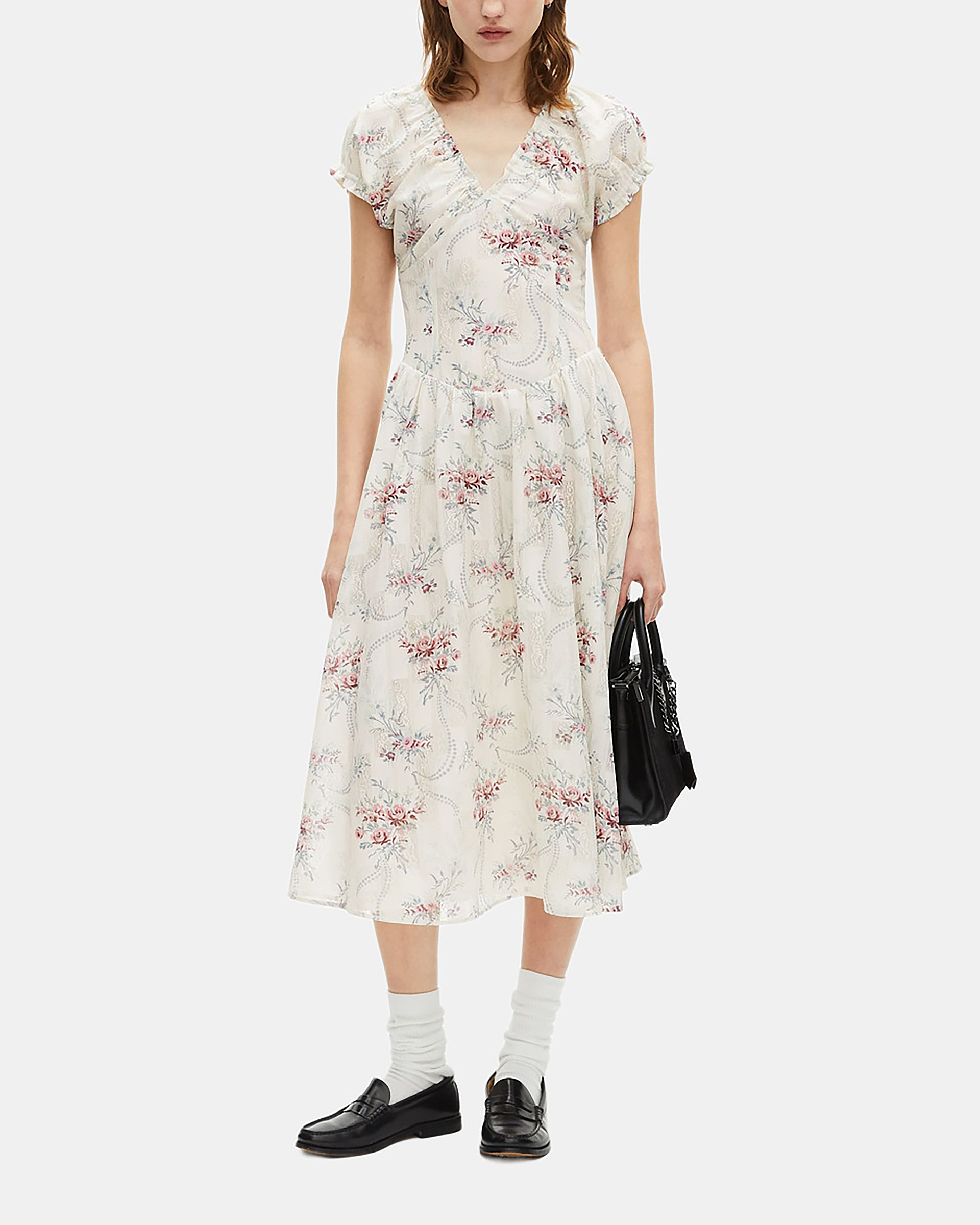 Long white floral print dress
