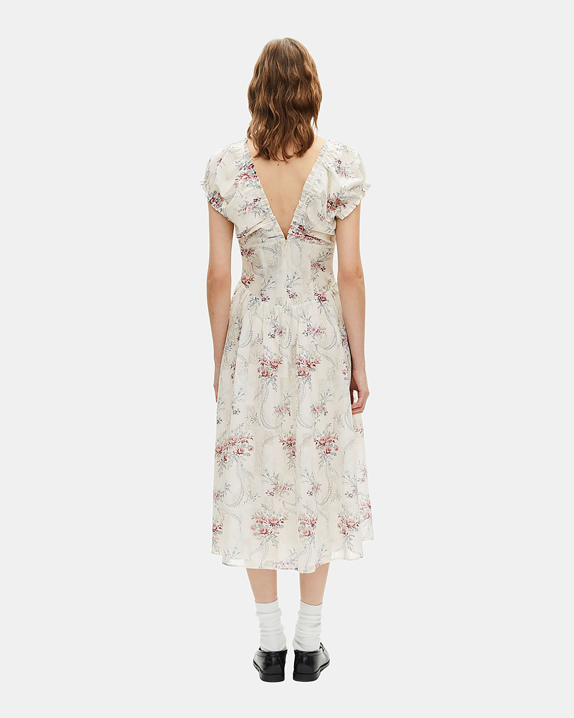 Long white floral print dress