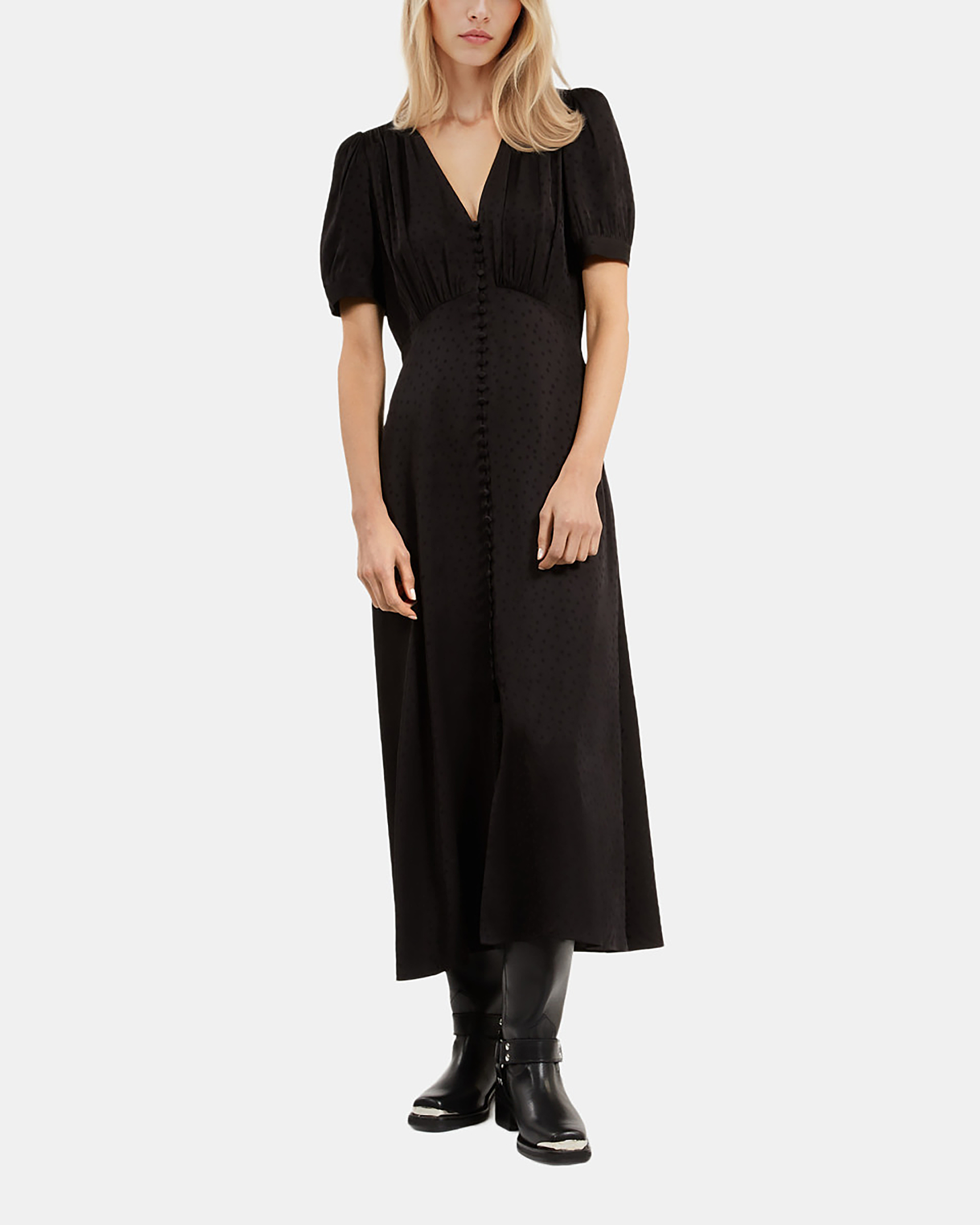 Black jacquard polka dot maxi dress