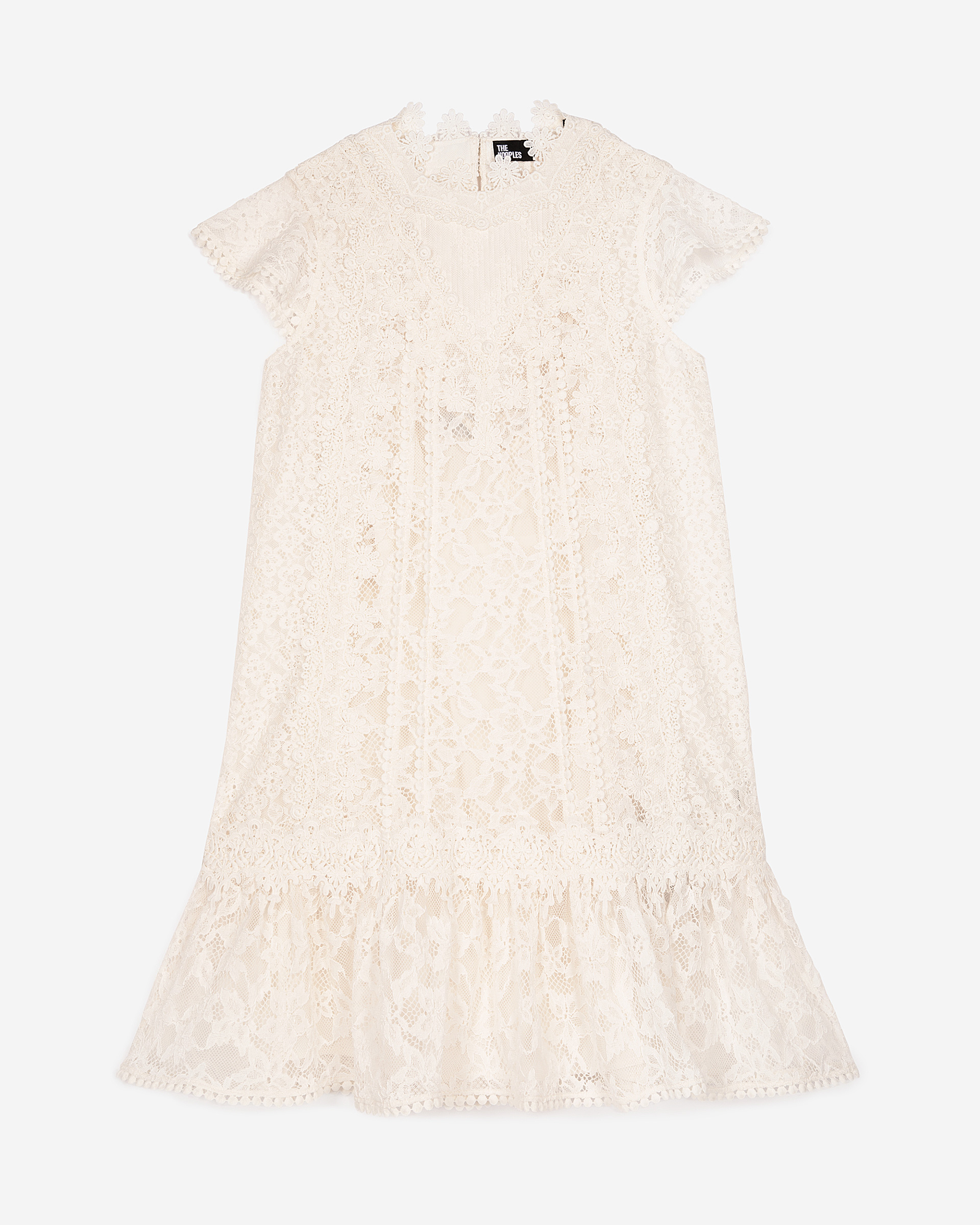 Short dress in ecru lace