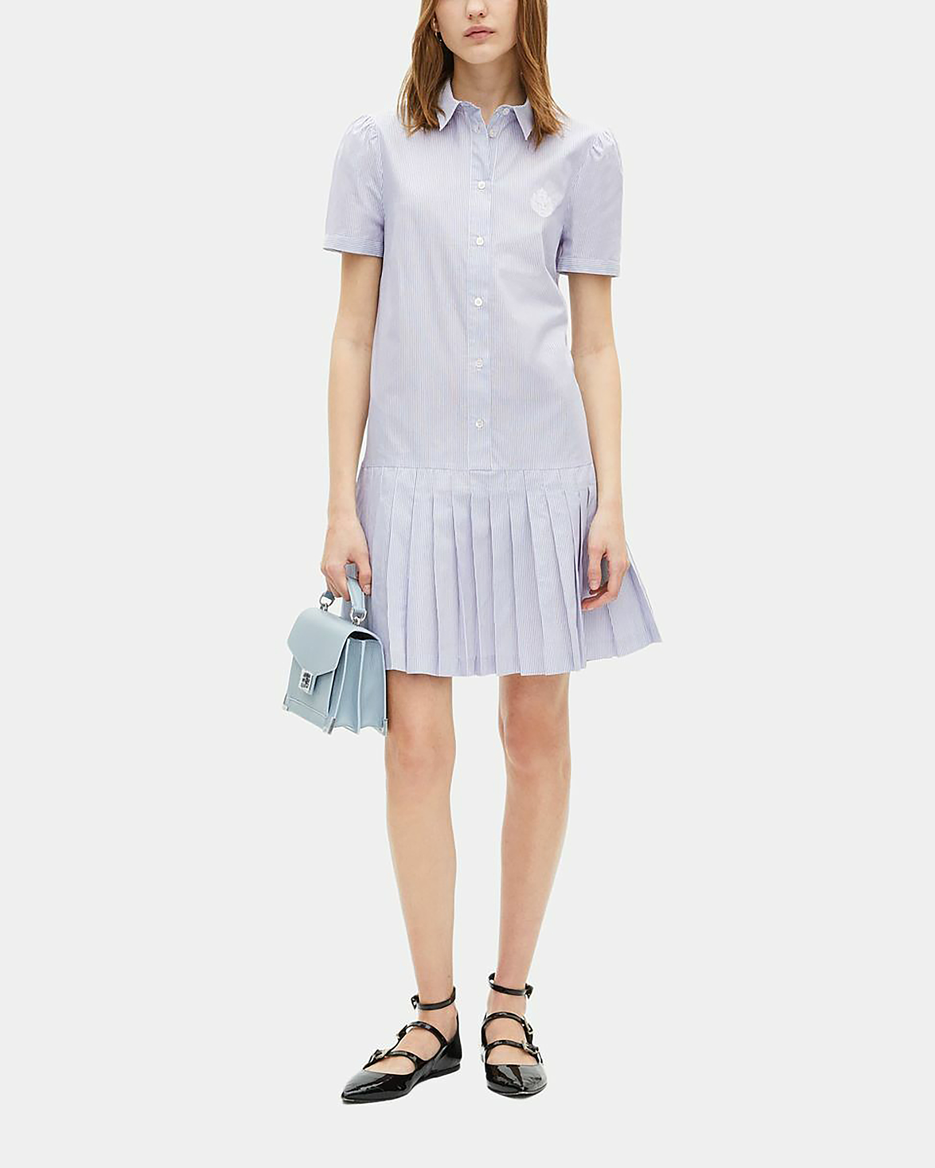Short blue striped shirt collar dress