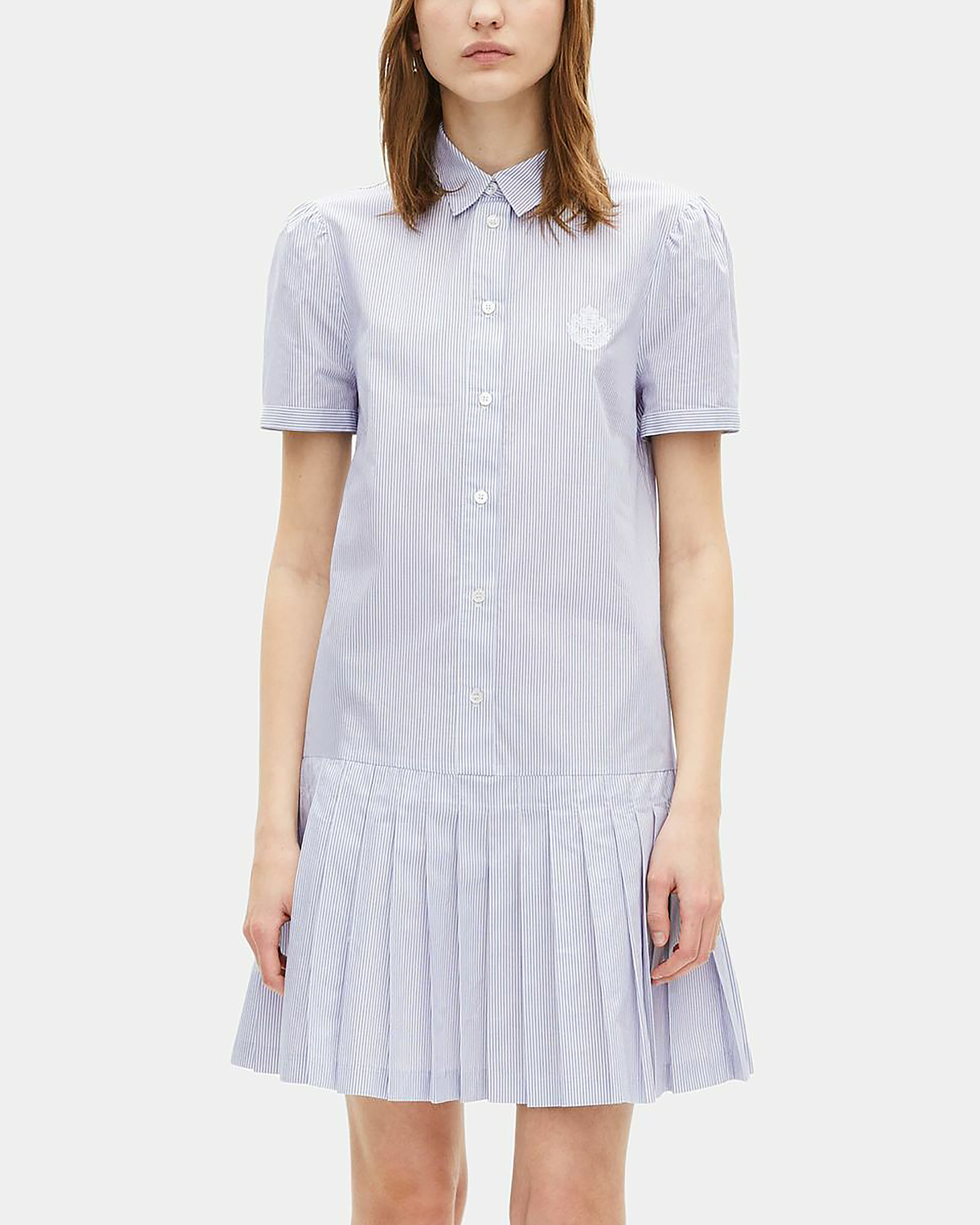 Short blue striped shirt collar dress