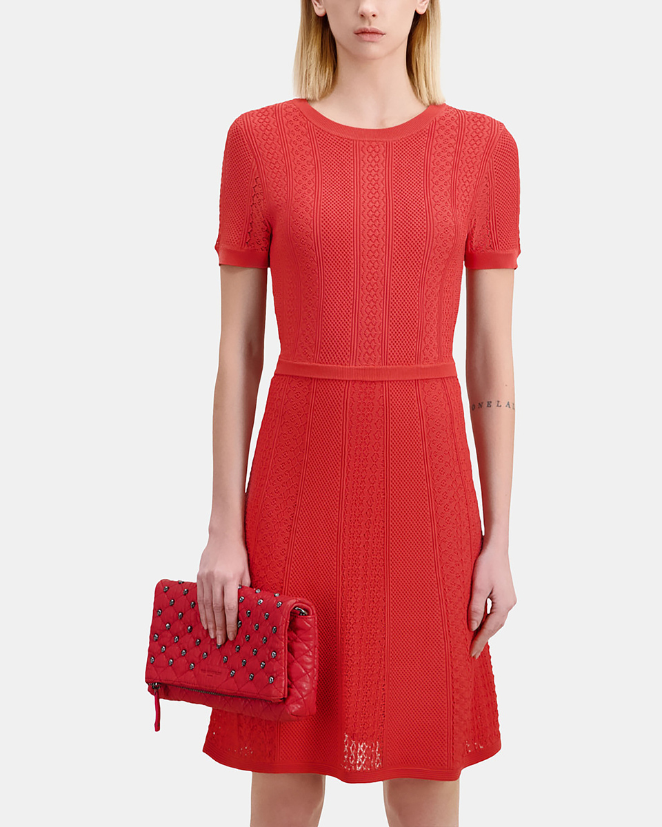 Short red openwork knit dress