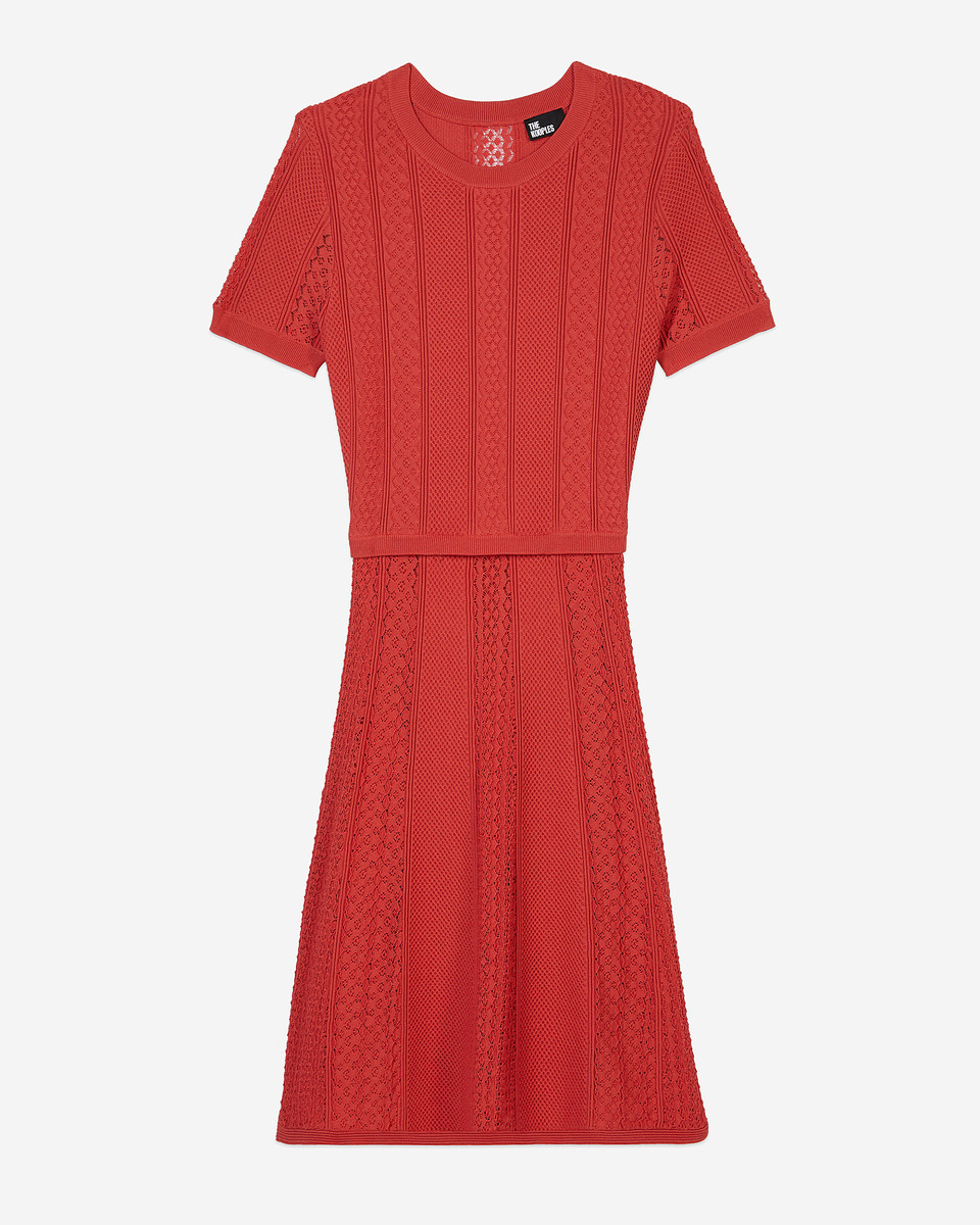 Short red openwork knit dress