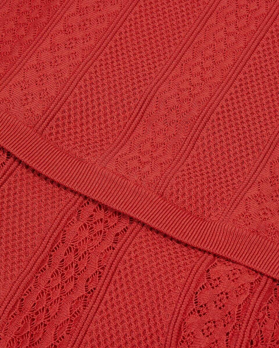 Short red openwork knit dress