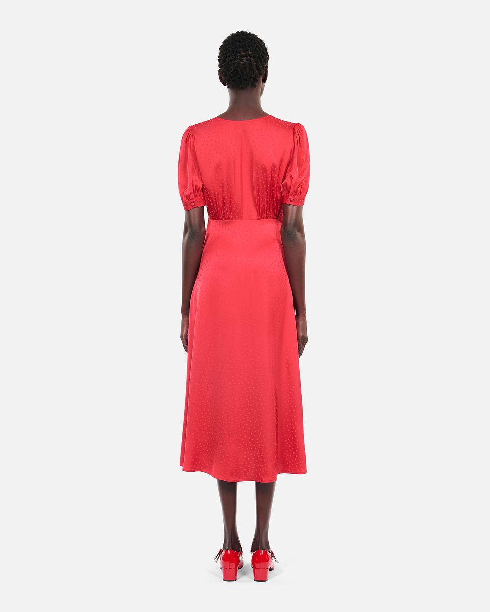 Red long dress with buttoning