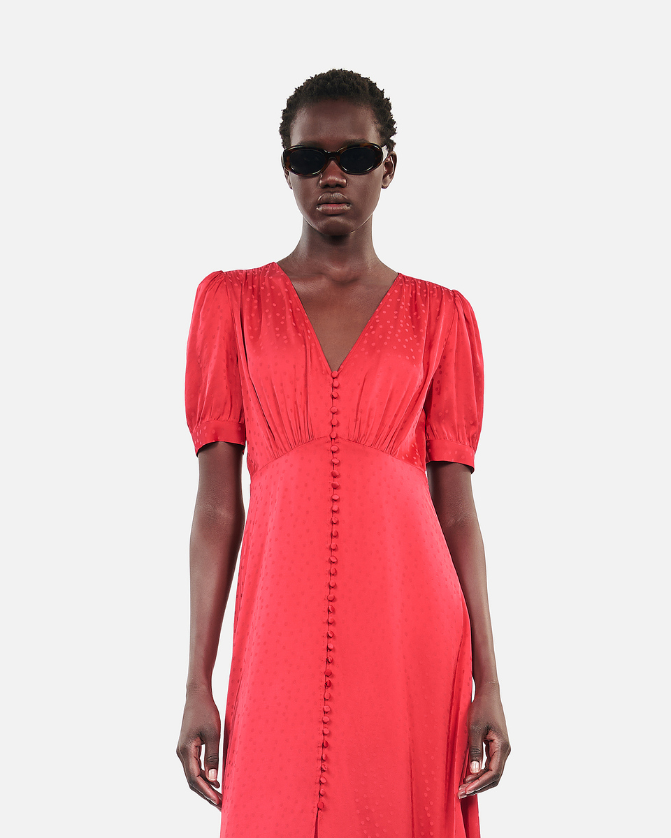 Red long dress with buttoning