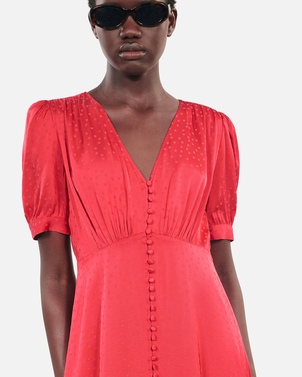 Red long dress with buttoning