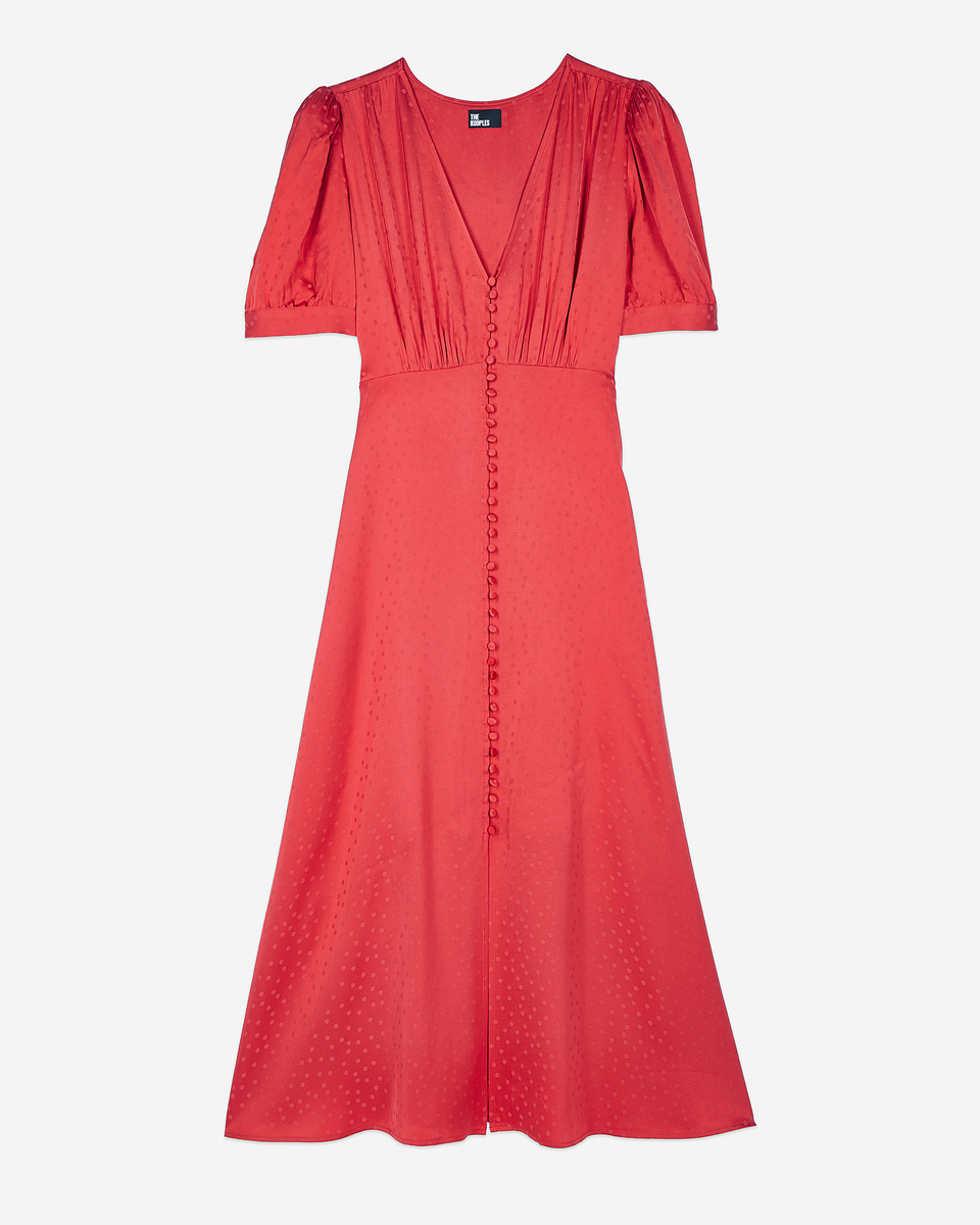 Red long dress with buttoning