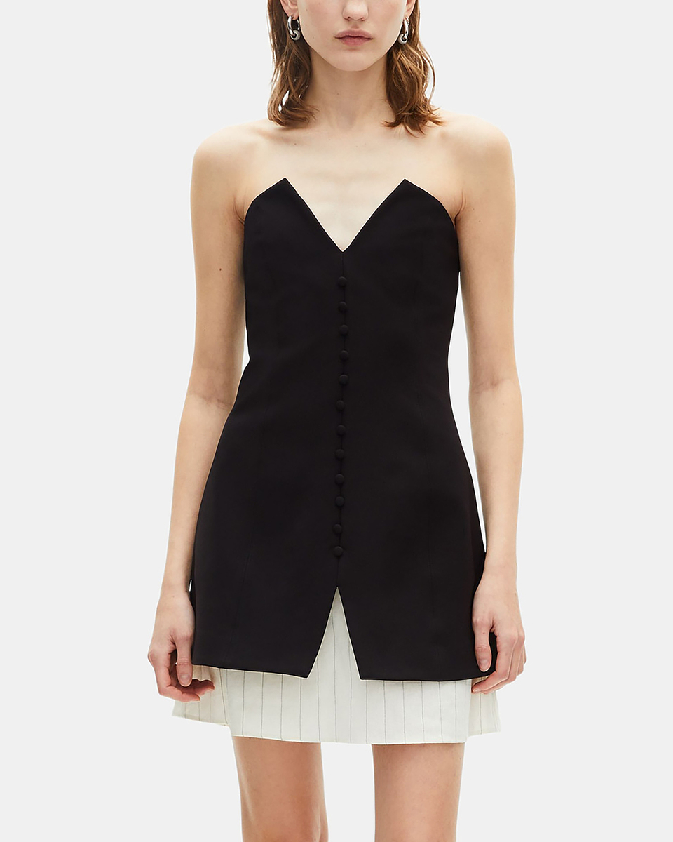 Black two-material strapless short dress