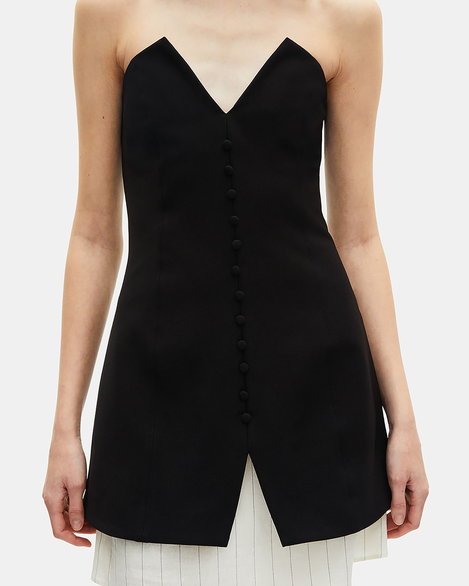 Black two-material strapless short dress