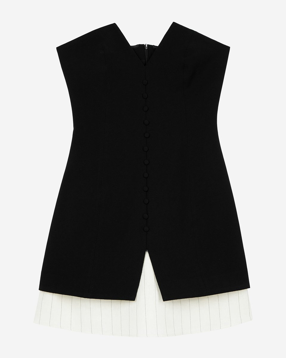 Black two-material strapless short dress