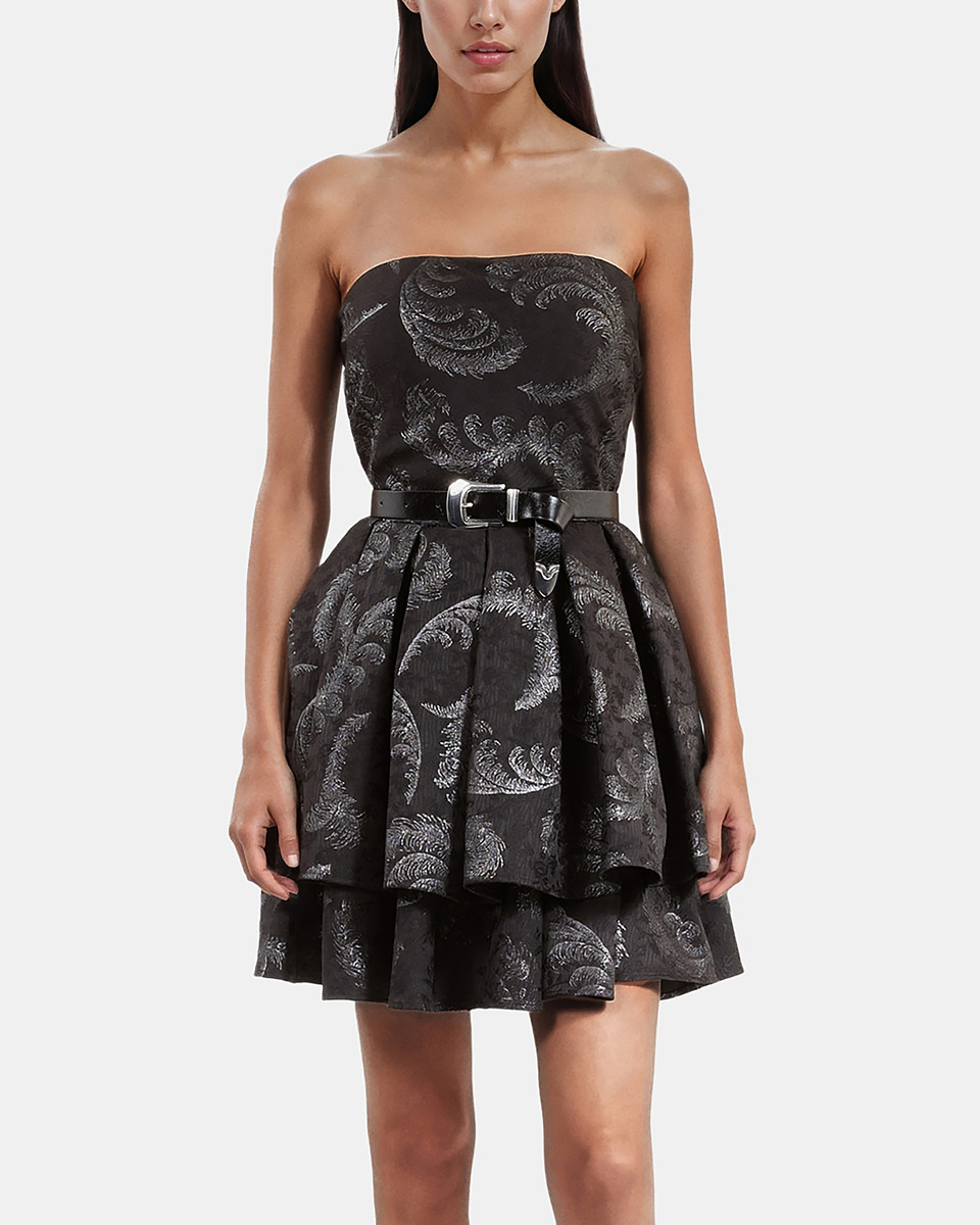 Black jacquard strapless short dress