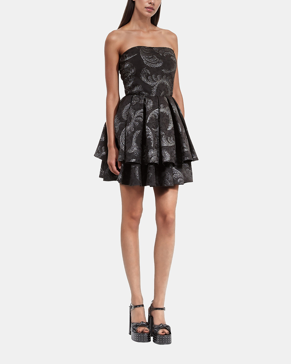 Black jacquard strapless short dress