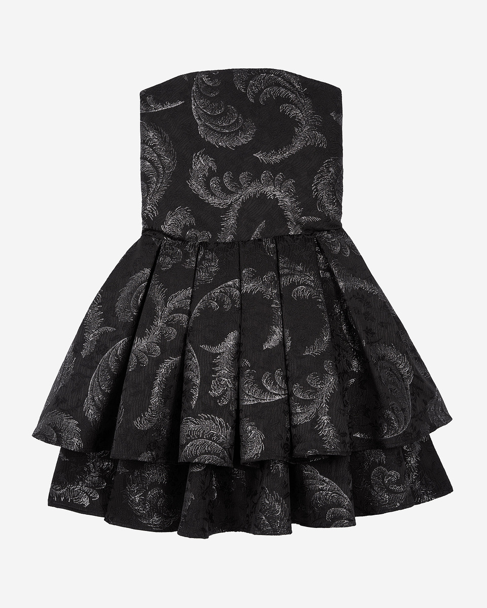 Black jacquard strapless short dress