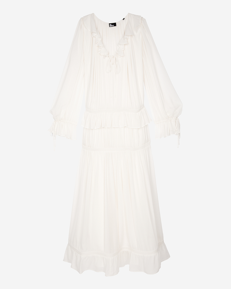 Ecru lavaliere collar dress