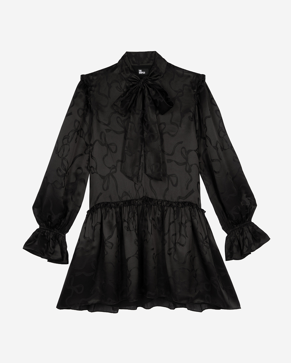 Short jacquard dress with ribbon print