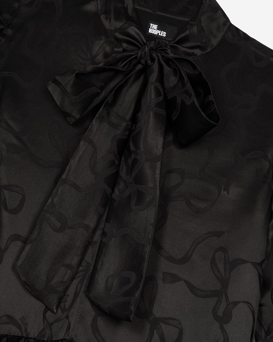 Short jacquard dress with ribbon print