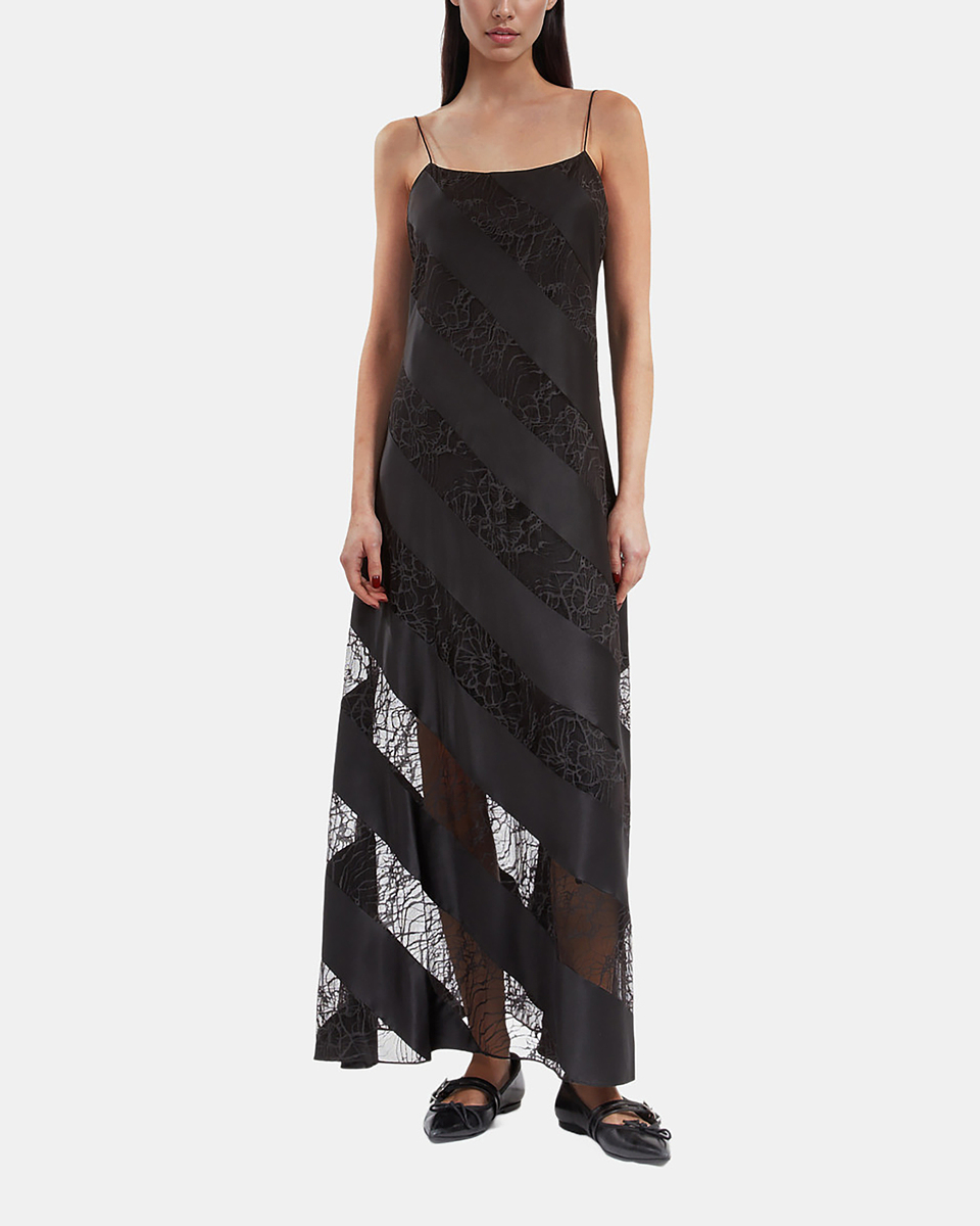 Black silk and lace long babydoll dress