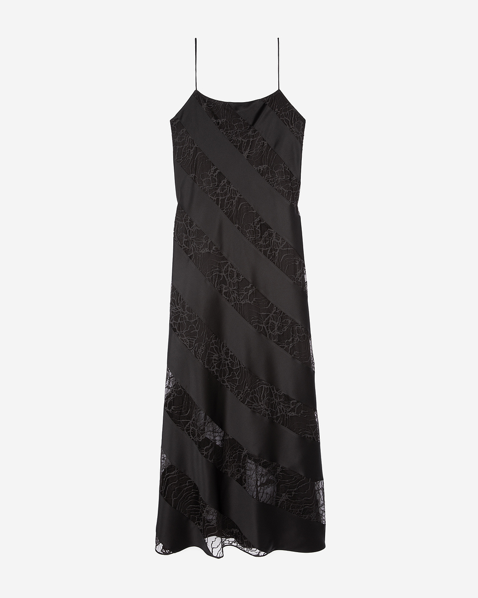 Black silk and lace long babydoll dress