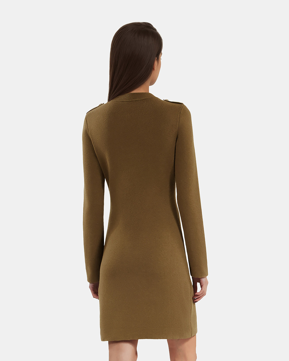 Officer-style short dress in khaki knit