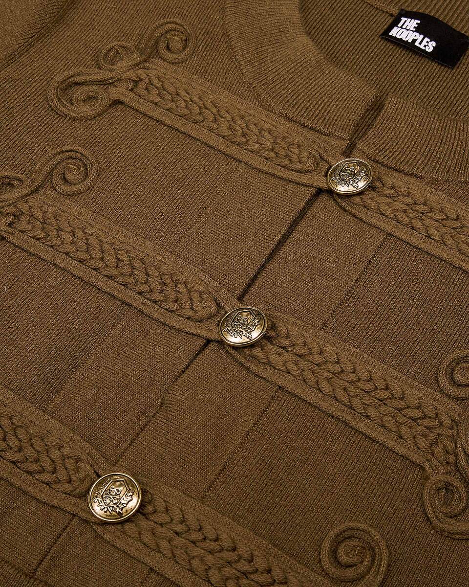 Officer-style short dress in khaki knit