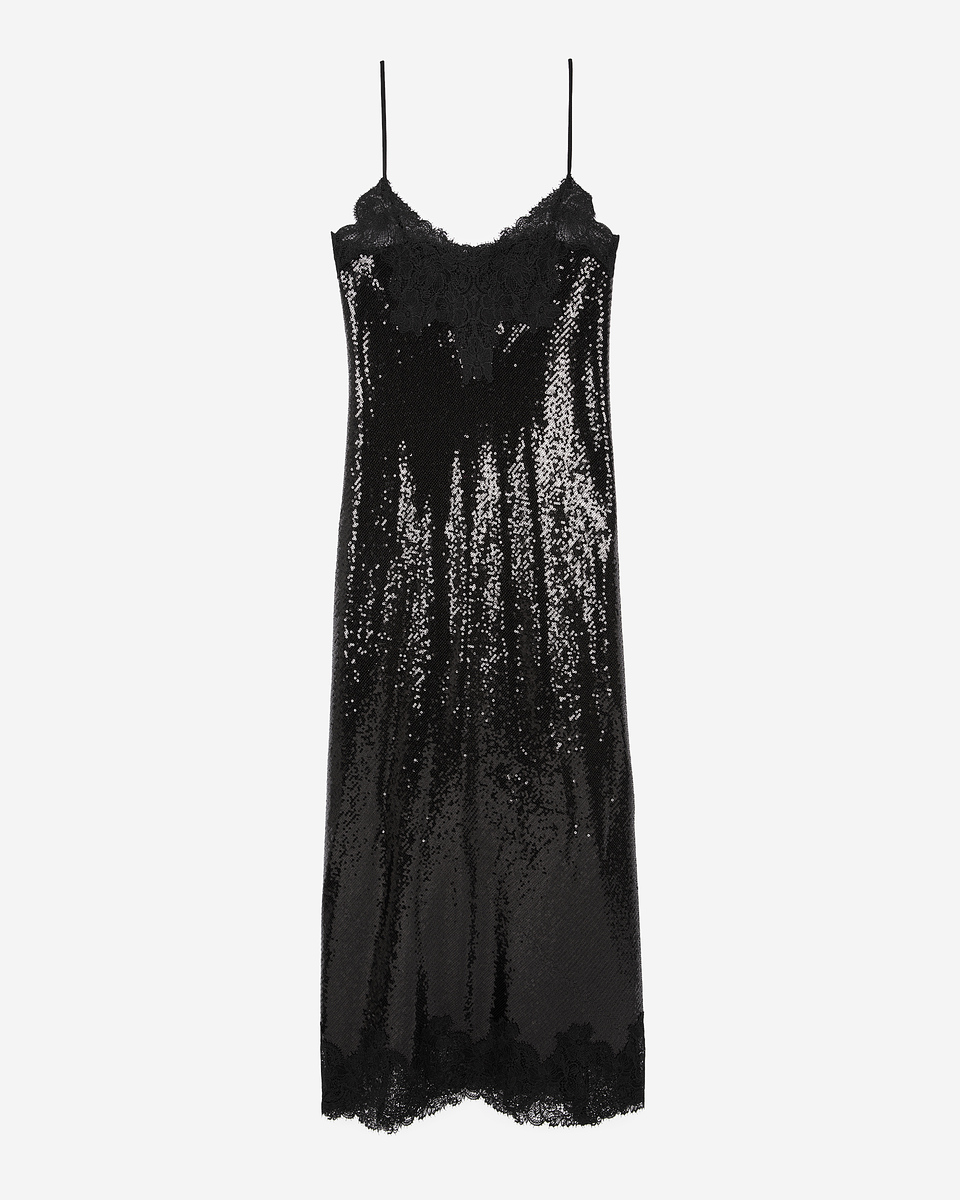 Black sequinned long babydoll dress