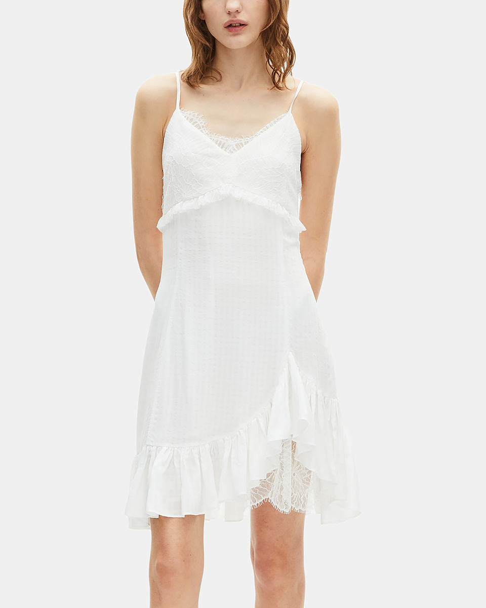 Short dress with ecru lace