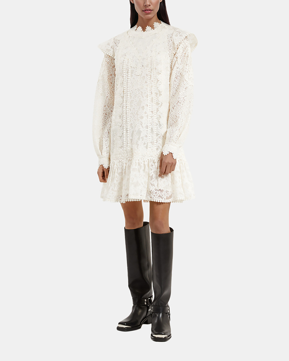 Short dress in ecru lace