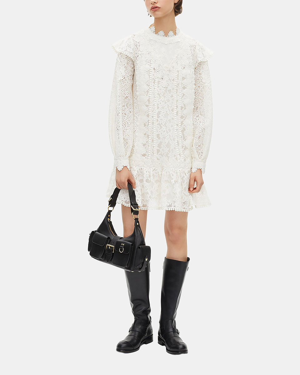Short dress in ecru lace