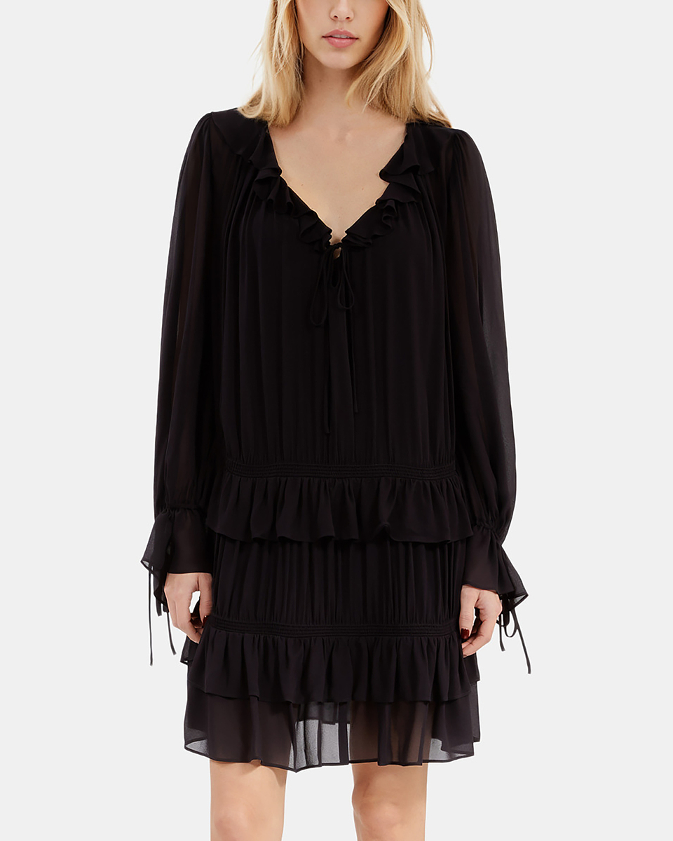 Short black dress with ruffles