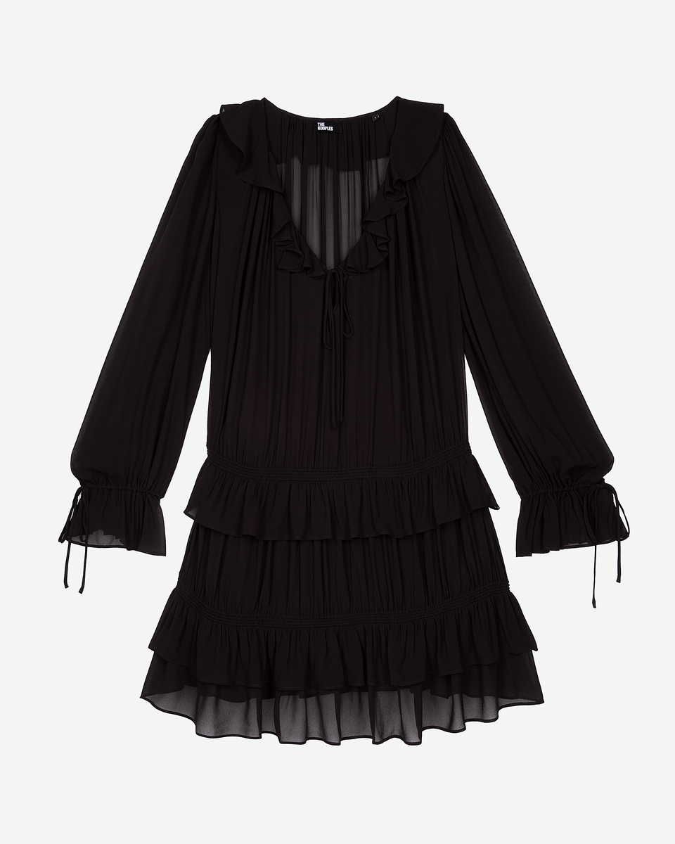Short black dress with ruffles