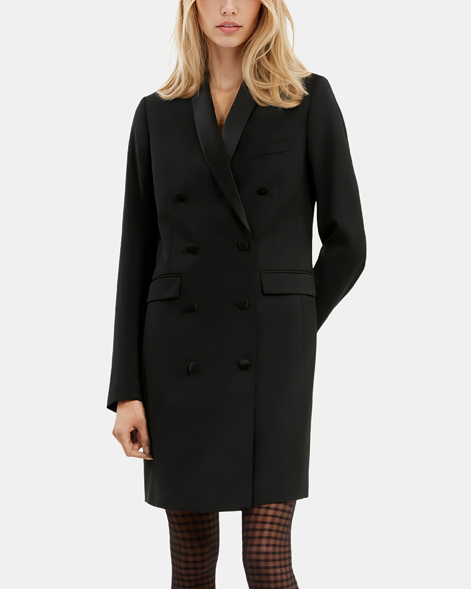 Short black wool tailored dress
