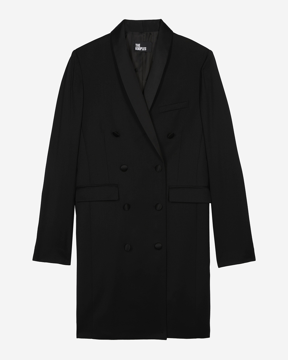 Short black wool tailored dress