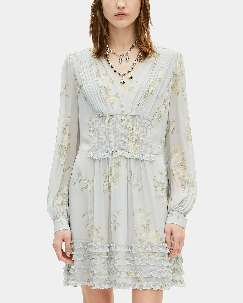 Blue floral print short dress