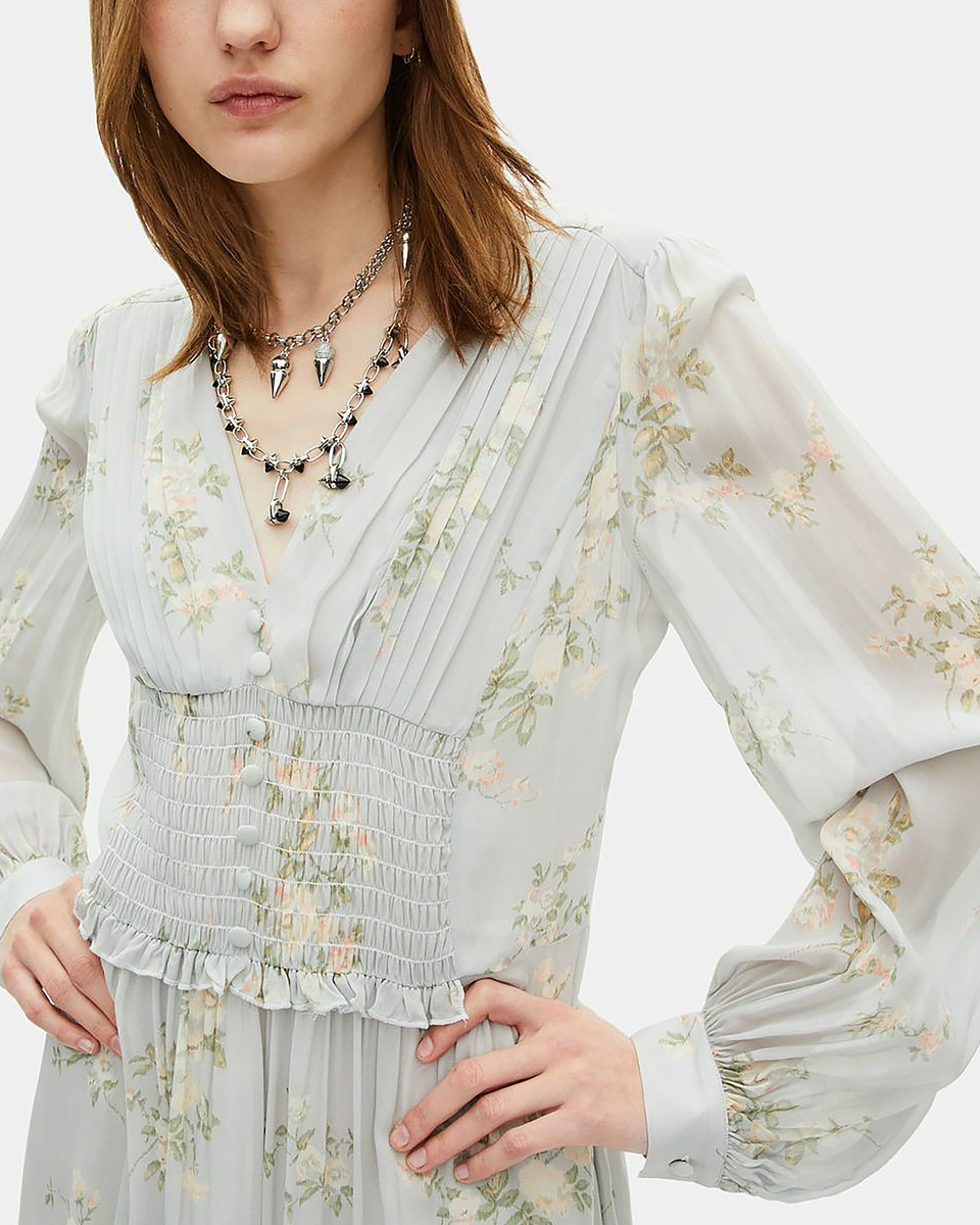 Blue floral print short dress