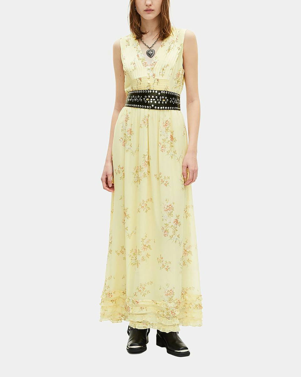Long yellow floral print dress