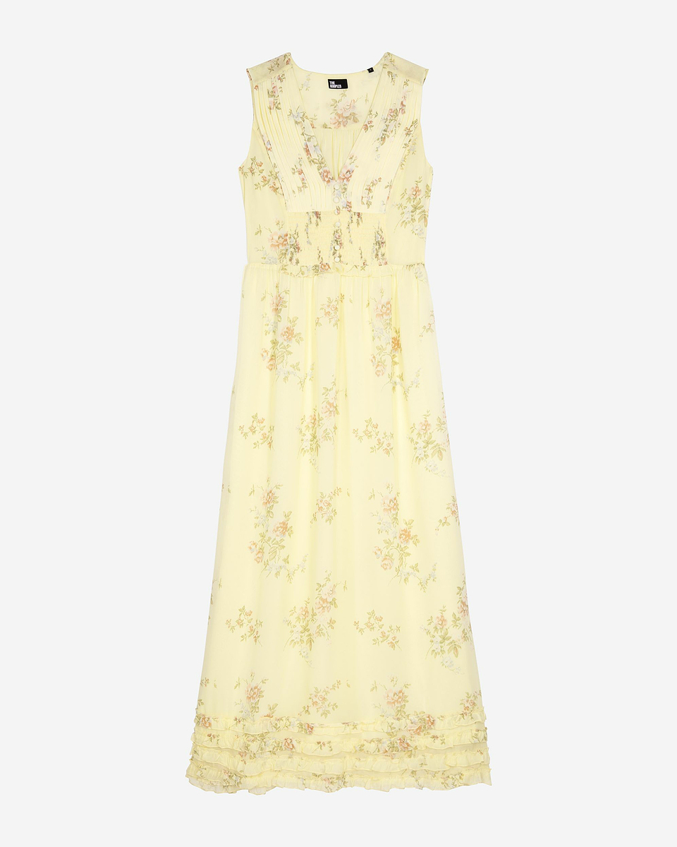 Long yellow floral print dress