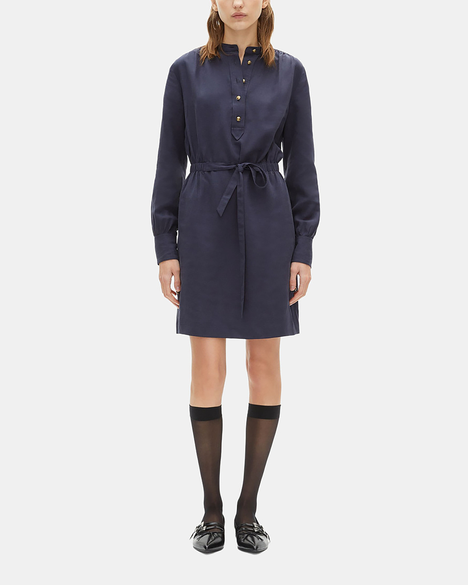 Short navy blue linen dress