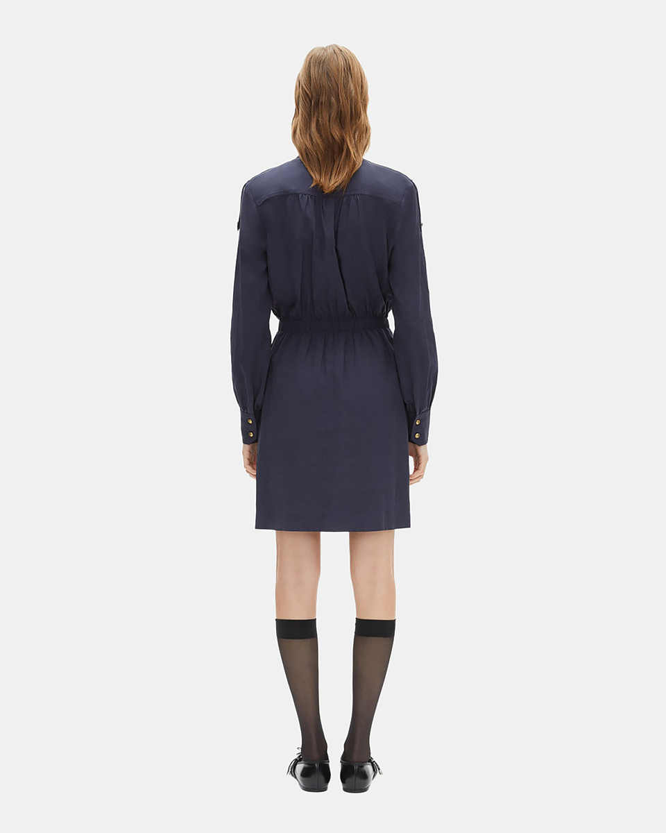 Short navy blue linen dress