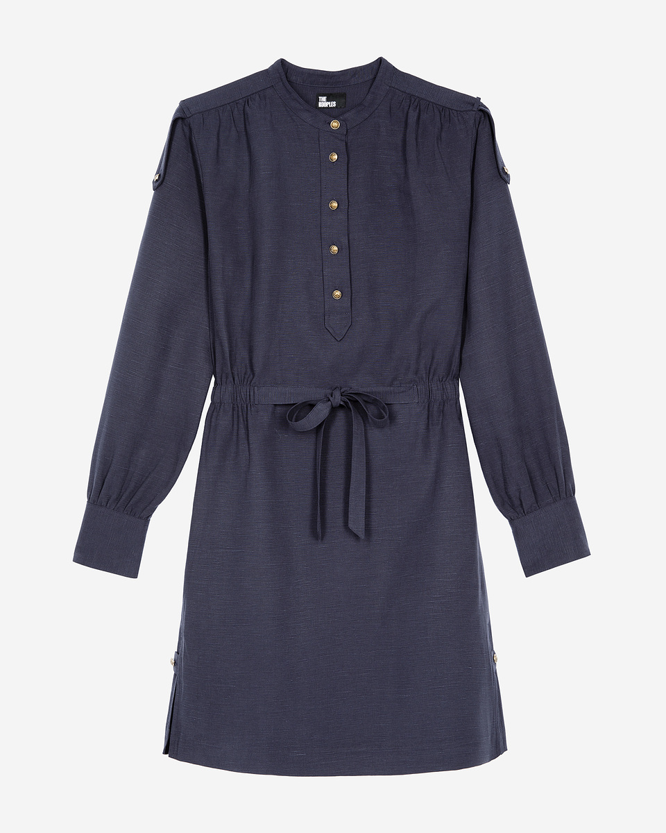 Short navy blue linen dress