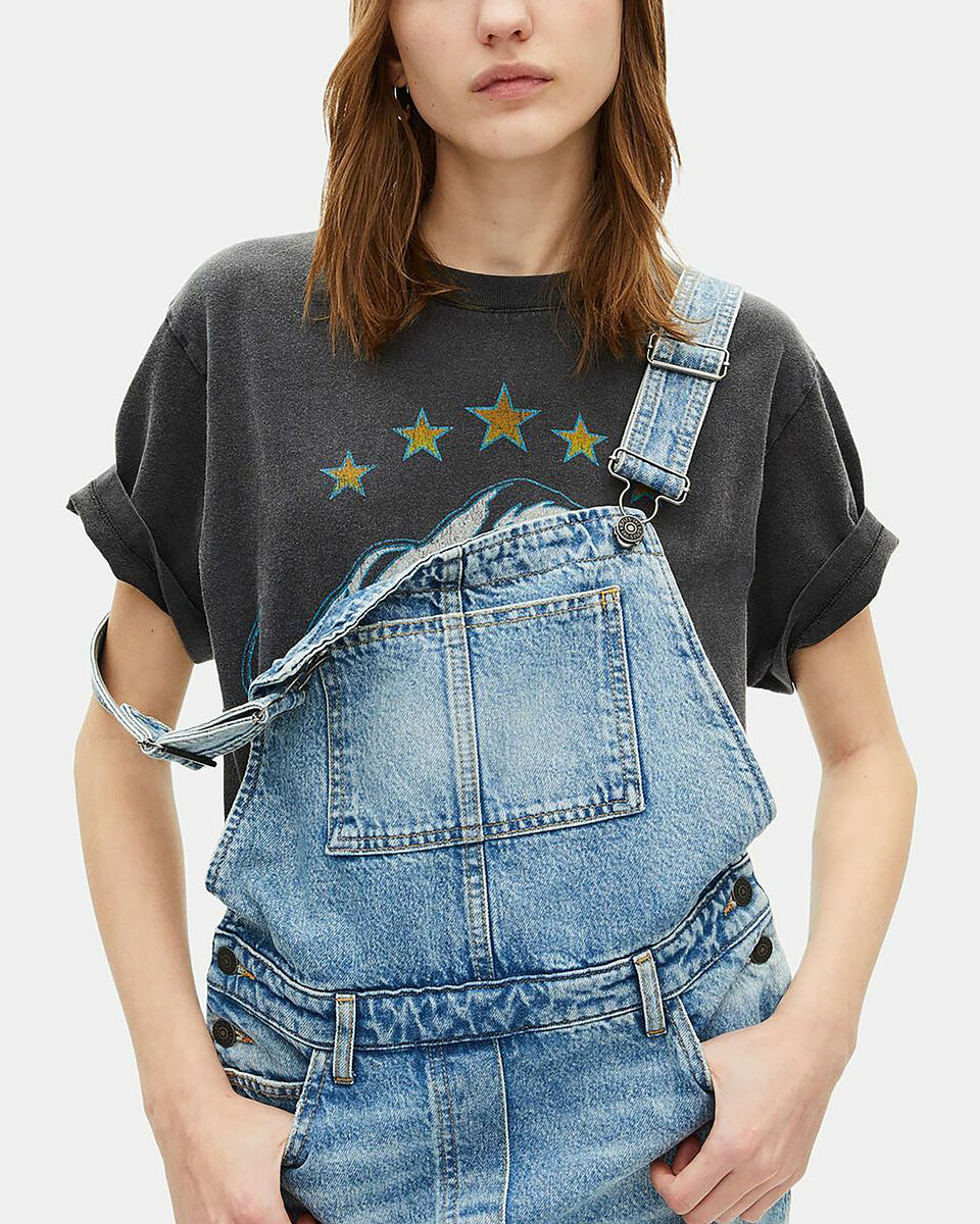 Short denim dungaree dress