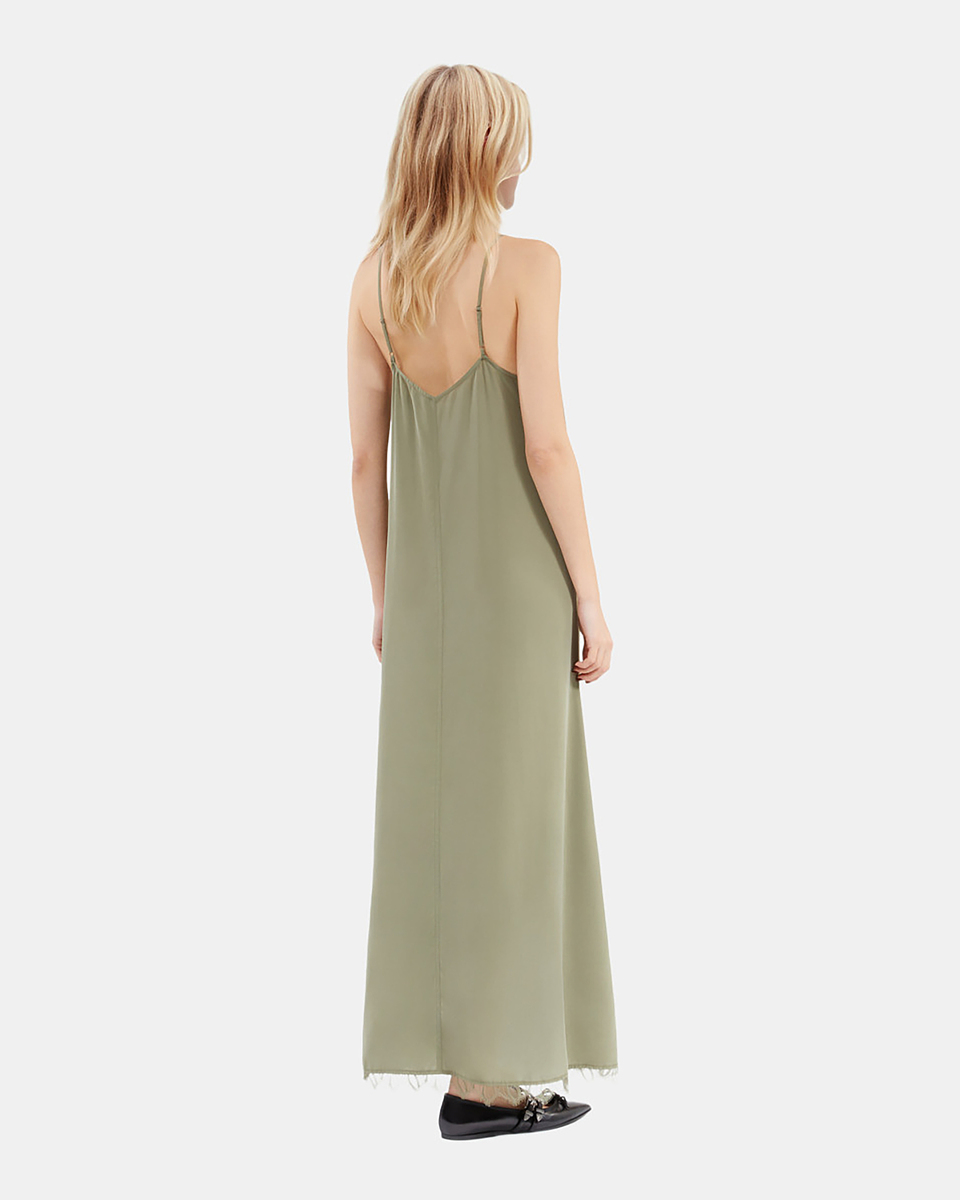 Khaki silk long babydoll dress