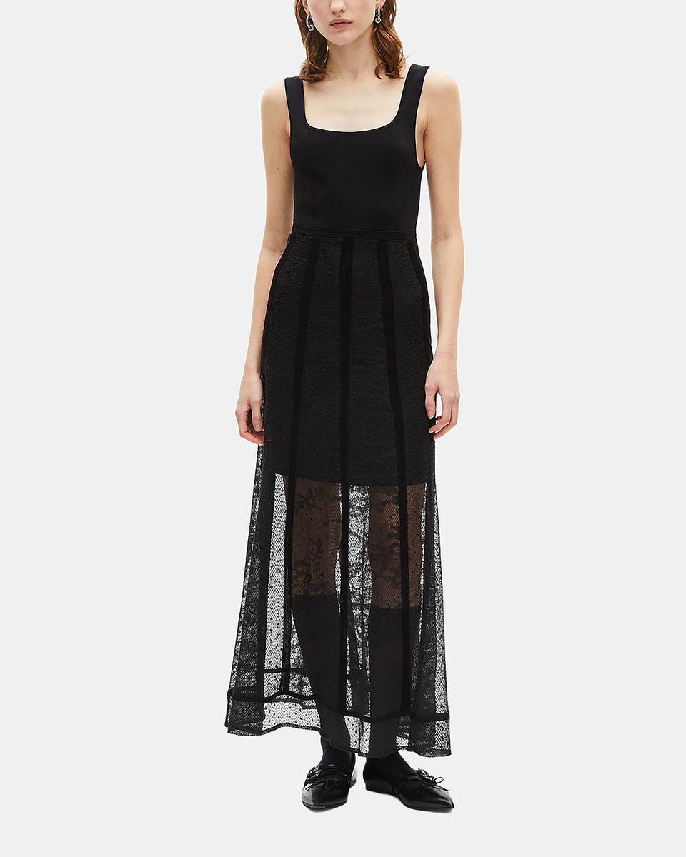 Long black mesh and lace dress